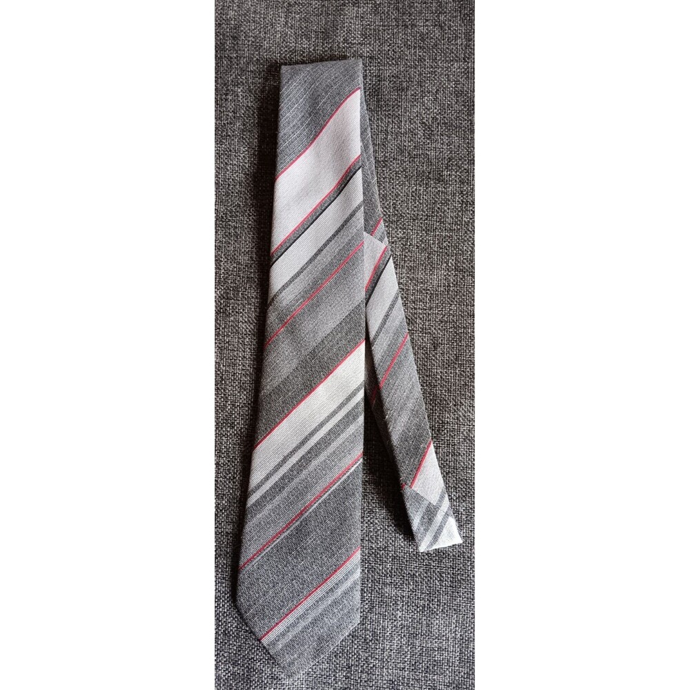 Tie 70s 80s 90s Y2K Mens Exclusive Gray Red Stripe 3 Wide 57 Long